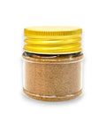 Golden spice jar with yellow lid and metallic texture for Tuber Aestivum truffle powder